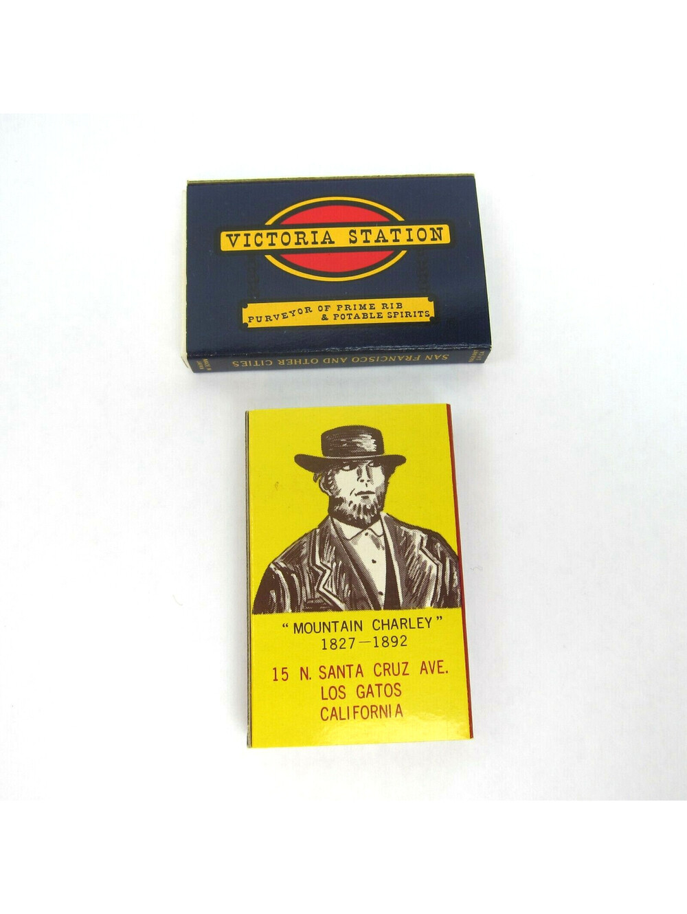 2 Vintage Matchboxes Victoria Station Mountain Charleys Saloon California Match